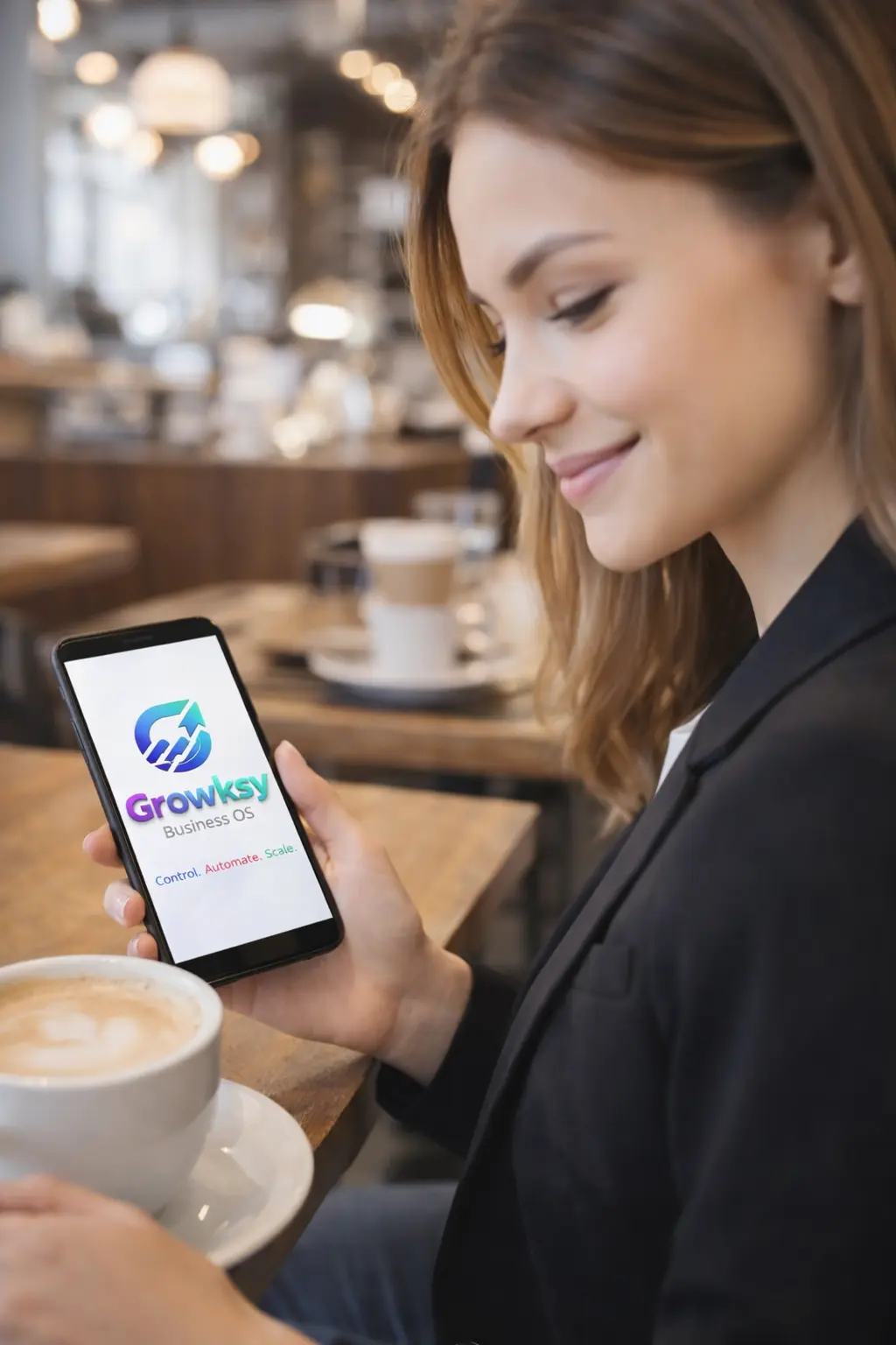 Store owner using Growksy app on mobile